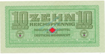 Wehrmacht Banknote über 10 Pfennig , Rosenberg DWM-4 , 503 , Behelfszahlungsmittel von 1942 - 1944