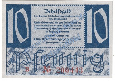 Banknote , 10 Pfennig Schein in kfr. FBZ-8, Ros.215, P.1008 , 1947 Alliierte Besatzung