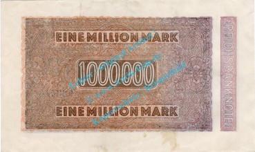 Preview: Banknote , 1 Million Mark Schein in L-gbr. DEU-105, Ros.93, P.93, Weimarer Republik 1923 Inflation