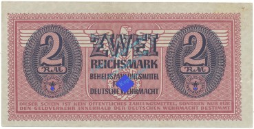 Banknote , 2 Mark Schein in f-kfr. DWM-7, Ros.506, M.37, Wehrmacht - 3. Reich -1321-