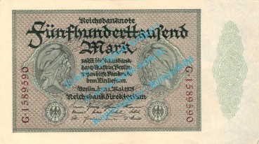 Banknote , 500.000 Mark Schein in kfr. DEU-99.c, Ros.87, P.88 , Weimarer Republik 1923 Inflation