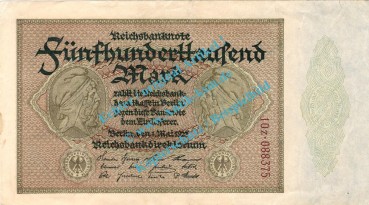 Banknote , 500.000 Mark Schein in L-gbr. DEU-99.g, Ros.87, P.88 , Weimarer Republik 1923 Inflation