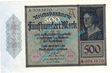 Banknote , 500 Mark Schein in kfr. DEU-80, Ros.70, P.73 , 1922 Weimarer Republik