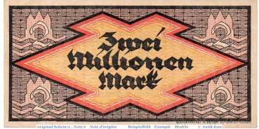 Banknote Altona , Verfassungstag , 2 Millionen Mark Schein in gbr. Keller 79.b , 1923 , Schleswig Holstein Großnotgeld Inflation