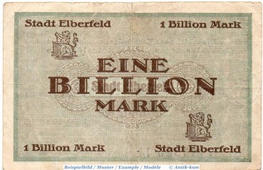 Preview: Banknote Elberfeld , 1 Billion Mark Schein in gbr. Dreiecke , Keller 1294.bb , 6.11.1923 , Rheinland Großnotgeld