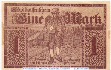 Preview: Banknote Furtwangen , 1 Mark Schein in kfr. Geiger 167.04.a , 01.12.1918 , Baden Großnotgeld