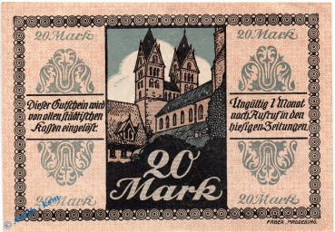 Preview: Banknote Halberstadt , 20 Mark Schein in in kfr. E , Geiger 209.03 , 01.12.1918 , Sachsen Großnotgeld