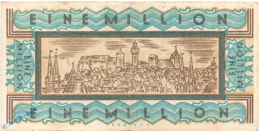 Preview: Banknote Nürnberg , 1 Million Mark Schein in gbr. Keller 3970.b , 11.08.1923 , Bayern Großnotgeld Inflation