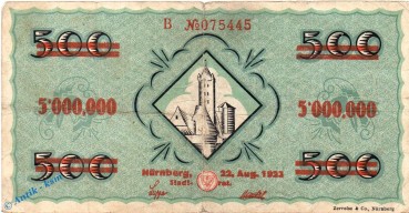 Preview: Banknote Nürnberg , 5 Millionen Mark Schein in gbr. Keller 3970.c , 20.09.1922 , Bayern Großnotgeld Inflation
