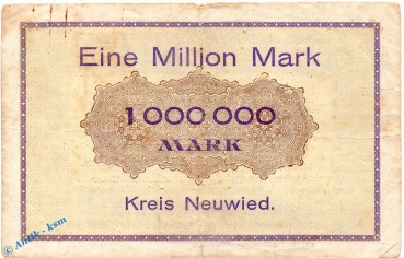 Preview: Banknote Neuwied , Kreis , 1 Million Mark Schein in gbr. Keller 3903.g , 01.08.1923 , Rheinland Großnotgeld Inflation