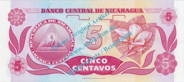 Preview: Banknote Nicaragua , 5 Centavos Schein -F.H.Cordoba- ND 1991 in unc - kfr