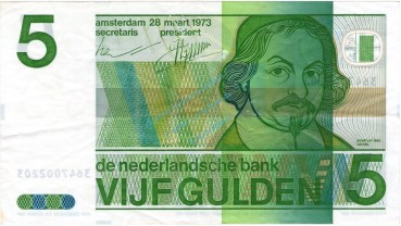 Banknote Niederlande , 5 Gulden Schein 1973 -Joost van den Vondel- gbr. P.95