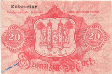 Preview: Banknote Stadt Hof , 20 Mark Schein in kfr. E , Geiger 239.06.a , 09.11.1918 , Bayern Großnotgeld