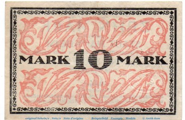 Preview: Banknote Stadt Mannheim , 10 Mark nicht entwertet in gbr. Geiger 343.02.a , o.D. Baden Großnotgeld