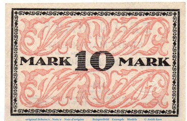 Preview: Banknote Stadt Mannheim , 10 Mark nicht entwertet in kfr. Geiger 343.02.a , o.D. Baden Großnotgeld