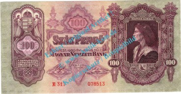 Banknote Ungarn - Hungary , 100 Pengo Schein von 1930 in unc , kfr