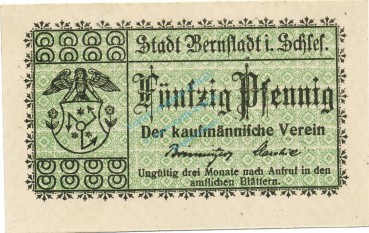 Bernstadt , Notgeld 50 Pfennig Schein unc-kfr. Ti.0550.05.31 SLN o.D. Verkehrsausgabe -4249-