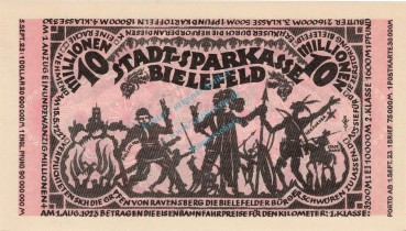 Bielefeld , Banknote 10 Millionen Mark Schein unc-kfr. Keller 415.a , Westfalen 1923 Inflation