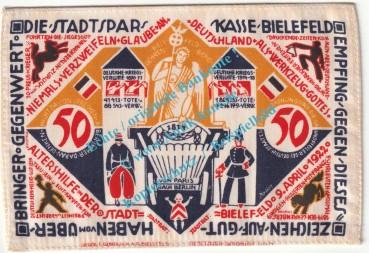 Bielefeld , Notgeld 50 Mark Nr.3 -Seide- in kfr. M-G 103.15.d , Westfalen 1922 Seriennotgeld