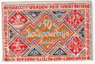 Preview: Bielefeld , Notgeld 50 Mark Nr.5 -Seide- in kfr. M-G 103.15.c , Westfalen 1922 Seriennotgeld