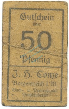 Borgentreich , Notgeld 50 Pfennig Schein gbr. Ti.0830.05.06 NRW o.D. Verkehrsausgabe -4257-