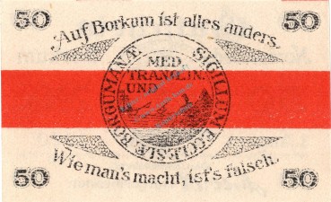 Preview: Borkum , Notgeld 50 Pfennig Schein unc-kfr. Ti.0845.05.17 , Niedersachsen 1920 Verkehrsausgabe