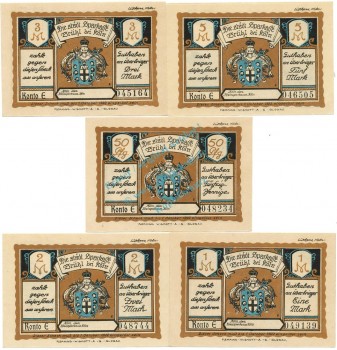 Brühl , Notgeld Set -5 x Konto E- unc-kfr. M-G 192.1.b , NRW o.D. Seriennotgeld -5816-