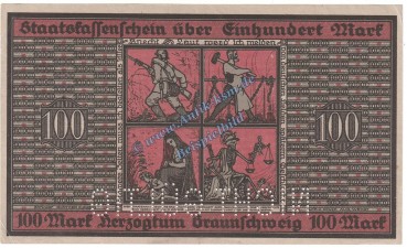 Preview: Braunschweig , Banknote 100 Mark Schein in kfr.E , Geiger 059.06... Niedersachsen 1918 Grossnotgeld