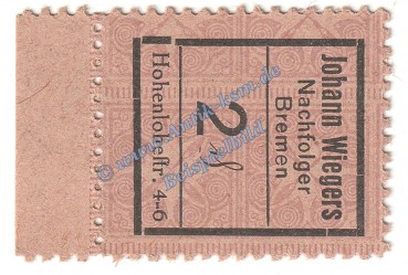 Bremen , Notgeld Wiegers 2 Pfennig in kfr. Tieste 0895.145.06 , Niedersachsen o.D. Verkehrsausgabe