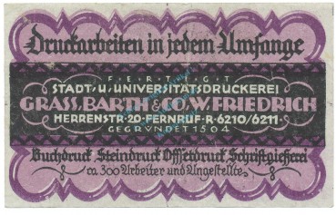 Preview: Breslau , Notgeld 50 Pfennig Schein L-gbr. Tieste 0915.120.10 , Schlesien 1920 Verkehrsausgabe -4055-