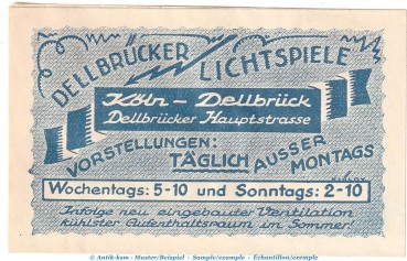 Preview: Briefmarken-Notgeld Köln Dellbrück , 10 Pfennig Schein in kfr. Tieste 3570.05.01 von 1921 , Rheinland Verkehrsausgabe