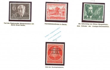 Briefmarken Berlin -Reuter, Konferenz, Margenthaler, Wahl- 1954 pfr. Mi.115-118 -0525-