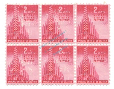 Briefmarken USA 6er Block -Nations united for Victory 1943- S.907 , 6x2 Cent -0502-