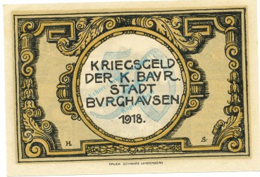 Burghausen , Notgeld 50 Pfennig Schein unc-kfr. Ti.1035.30.10 , BAY 1918 Verkehrsausgabe -4222-