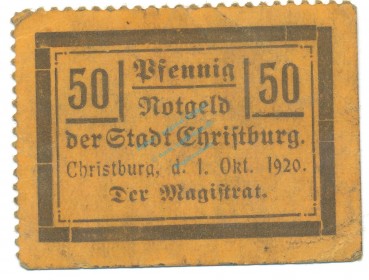 Christburg , Notgeld 50 Pfennig Schein gbr. Tieste 1145.10.43 , DWP 1920 Verkehrsausgabe -4123-