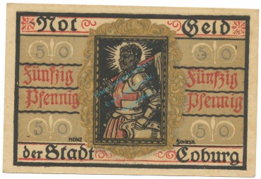 Coburg , Notgeld 50 Pfennig Schein unc-kfr. Tieste 1170.05.20 , BAY 1919 Verkehrsausgabe -4067-
