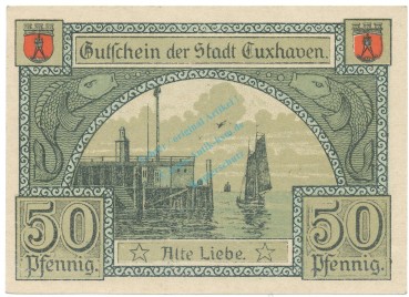 Preview: Cuxhaven , Notgeld 50 Pfennig Schein unc-kfr. Tieste 1255.15.06 NDS 1919 Verkehrsausgabe -4076-
