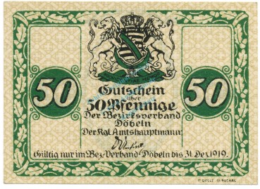 Döbeln , Notgeld 50 Pfennig Schein unc-kfr. Tieste 1415.05.05 , S 1919 Verkehrsausgabe -4145-