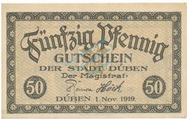 Düben , Notgeld 50 Pfennig Schein unc-kfr. Tieste 1520.05.03 , S 1919 Verkehrsausgabe -4061-