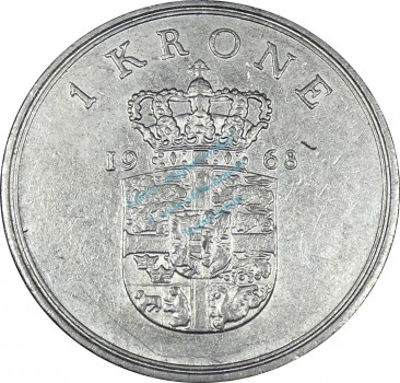 Preview: Dänemark , 1 Krone Münze 1968 -Frederik IX- KM.851.1 ss-vz -0243-