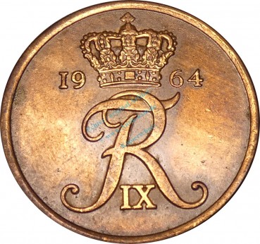 Preview: Dänemark , 5 Öre Münze 1964 -gekröntes Monogram- KM.848.1 ss-vz -0252-