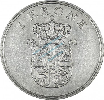 Preview: Dänemark , Münze 1 Krone 1961 -Frederik IX- KM.851.1 ss-vz -0241-