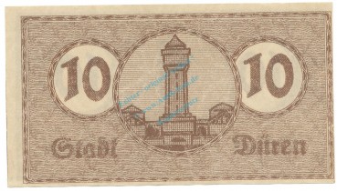 Düren , Notgeld 10 Pfennig -FEHLDRUCK- unc-kfr. Tieste 1530.10.... RHL o.D. Verkehrsausgabe -4070-