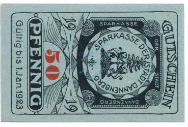 Dannenberg , Notgeld 50 Pfennig Schein unc-kfr. Tieste 1285.05.17 , NDS 1919 Verkehrsausgabe -4138-