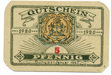 Dannenberg , Notgeld 5 Pfennig Schein unc-kfr. Tieste 1285.05.20 , NDS 1920 Verkehrsausgabe -4136-