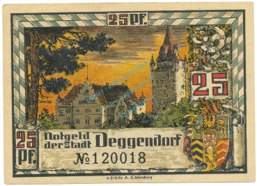 Deggendorf , Notgeld 25 Pfennig Schein unc-kfr. Tieste 1315.25.25 BAY 1920 Verkehrsausgabe -4078-