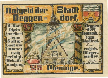Preview: Vorlage NG  - kfr -Deggendorf , Notgeld 25 Pfennig Schein unc-kfr. Tieste 1315.25.25 BAY 1920 Verkehrsausgabe -4078-