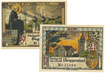 Deggendorf , Notgeld Set 2 Scheine unc-kfr. Tieste 1315.25.25-26 BAY 1920 Verkehrsausgabe -0471-