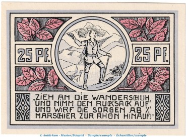 Dermbach Notgeld 264.3.b , 25 Pfennig Schein in kfr. von 1921 , Thüringen Seriennotgeld