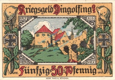 Preview: Dingolfing , Notgeld 50 Pfennig Schein unc-kfr. Ti.1385.05.05-10 , Bayern o.D. Verkehrsausgabe